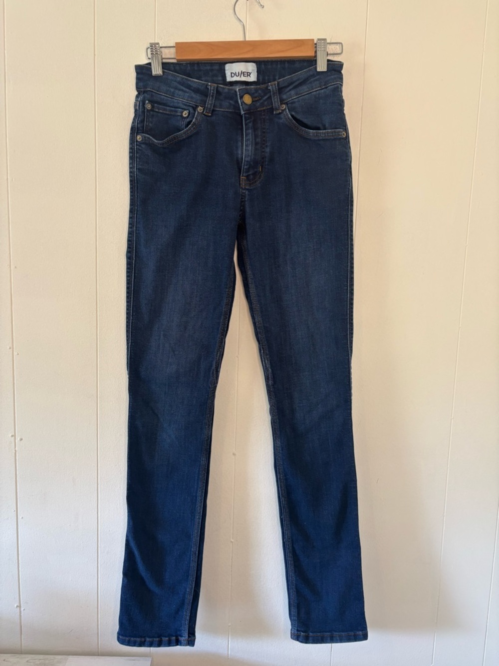 DU/ER Performance Denim Slim Straight Stretch Mid-Rise Blue Skinny Jeans 26 x 30